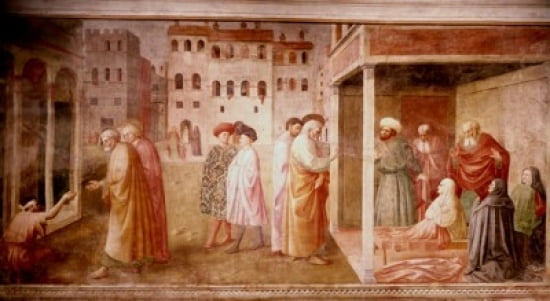 Healing Of The Cripple And The Resurrection Of Tabitha (From The Life Of St Peter Cycle) 1425-28 Masaccio(1401-1428 Italian) Fresco Cappella Brancacci Santa Maria del Carmine Florence Italy Canvas Art