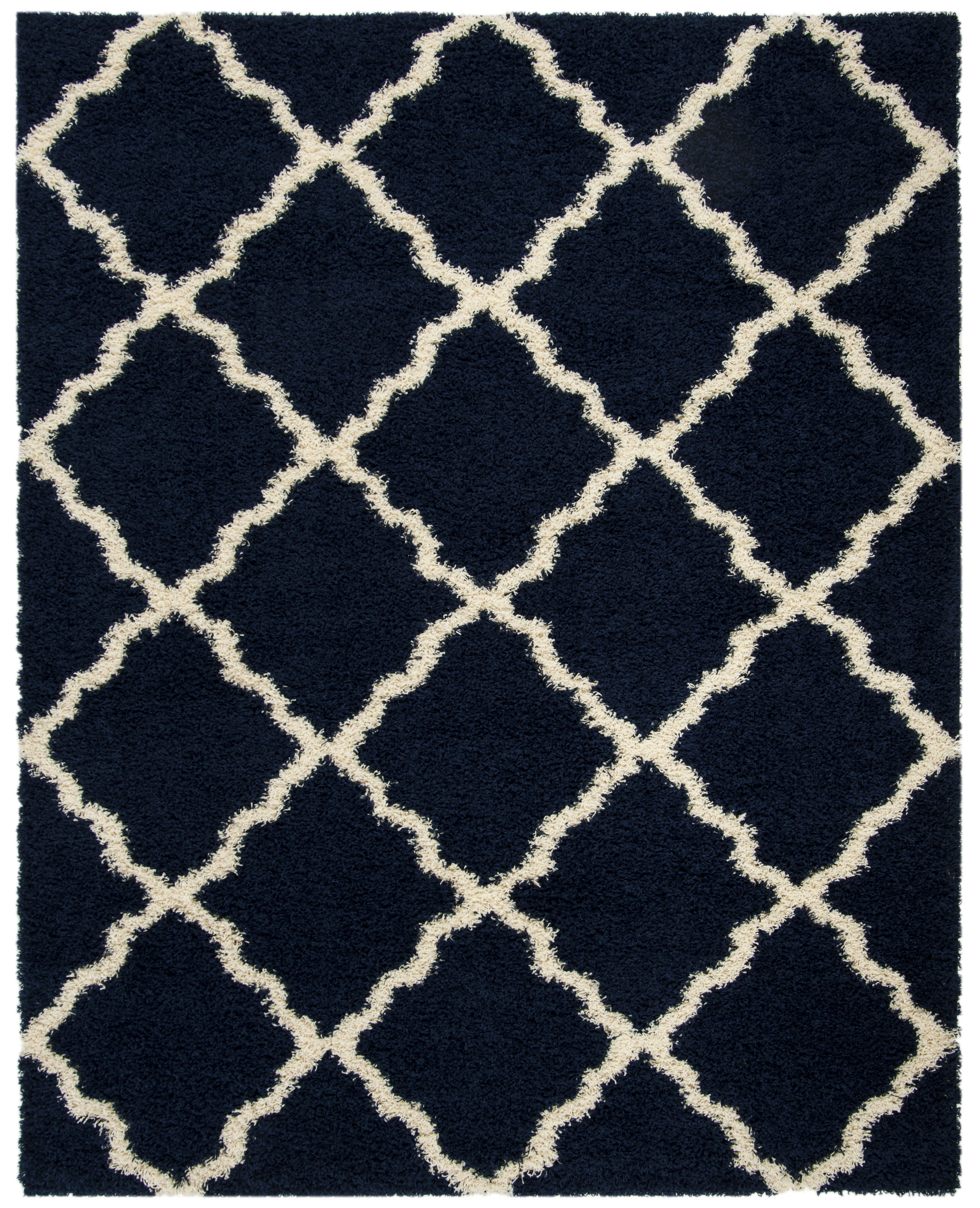SAFAVIEH Daley Geometric Plush Shag Area Rug, Navy/Ivory, 10' x 14'
