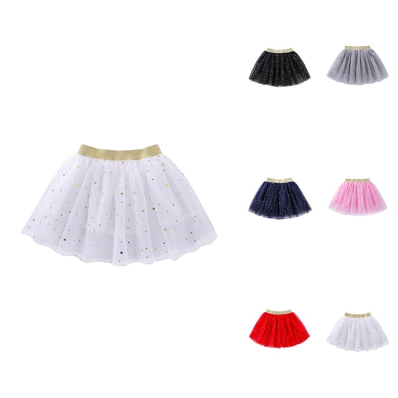 Star Print Girls Tutu Party Skirt, Glitter Fashion Dancewear with Sequins Stars Moon Sun, For Kids Toddler Youth