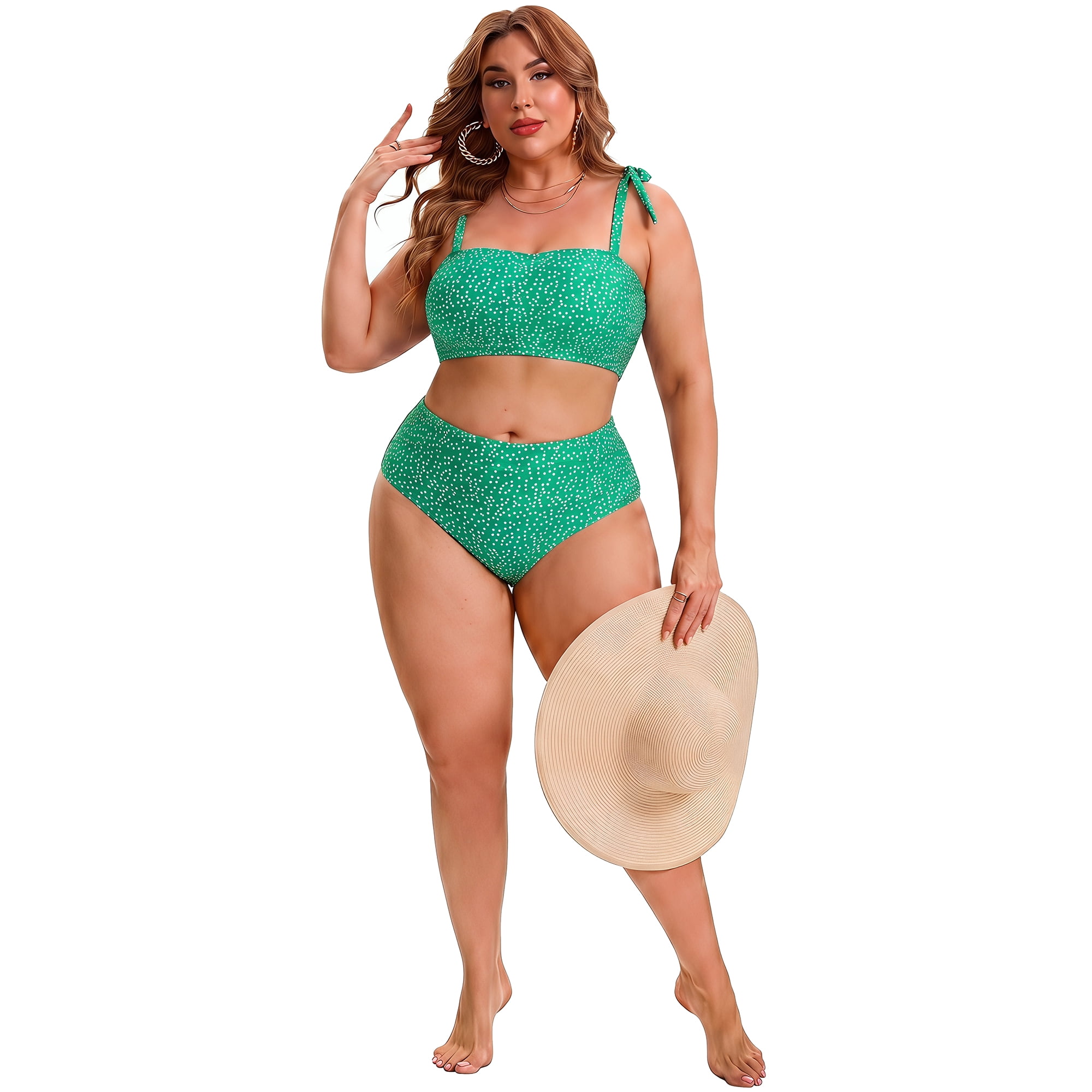 DARING DIVA Women's Plus Two Piece Bikini Tummy Control Vacation Set 2X Green