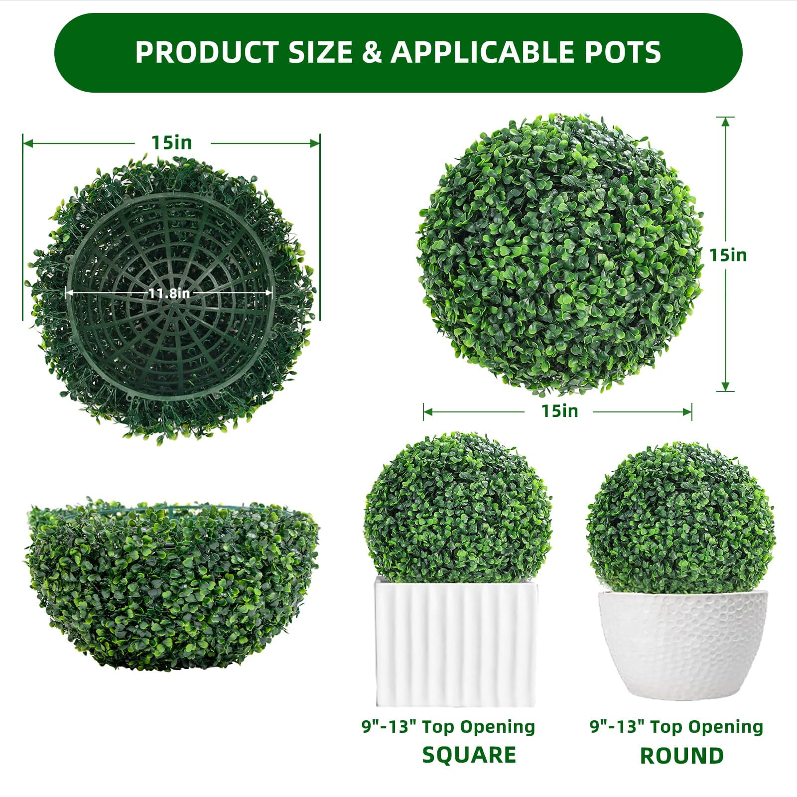 TROPOW 2 Pcs Artificial Plant Topiary Balls Outdoor, 19" Faux Boxwood Balls Fake Green Plants Decorative Spheres for Front Porch Patio Garden Backyard Home Wedding Decor