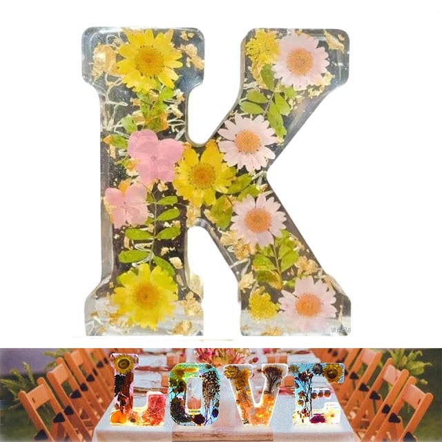 Xuewenshw Handmade Floral Night Light Floral Resin Night Light Letter Floral Resin Night Light Flower Resin Letters With LED Light Floral Resin Letter Nightlight Snap Power Lights