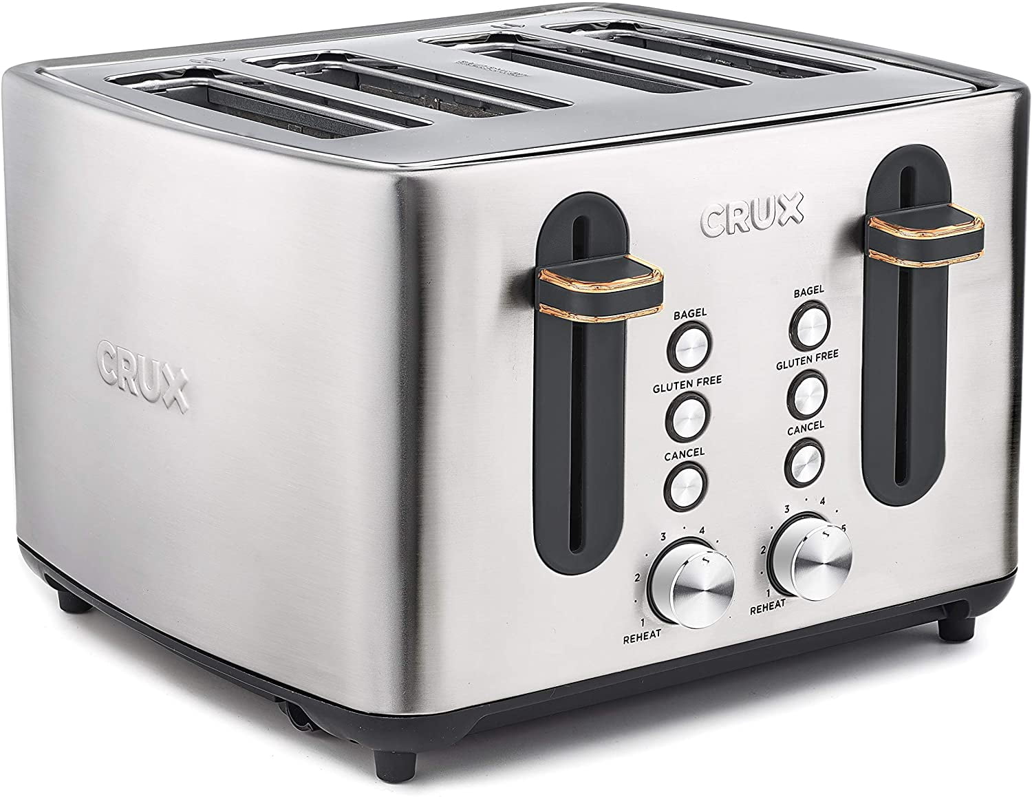 CRUX 4Slice Toaster with Extra Wide Slots & 6 Setting Shade Control, Black Stainless Steel