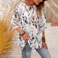 thumbnail image 4 of Camiseta de manga tres cuartos suelta con cuello redondo y estampado informal a la moda para mujer Pompotops  hfajkhk133675, 4 of 9