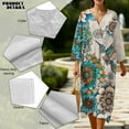 thumbnail image 5 of COEQINE Women's Midi Dress 3/4 Sleeve Wrap V-Neck Casual Sundress, Loose Fit Linen-Like Calf Length Tunic Dress for Women, Machine Washable, Size S, Hummingbird Bohemian Flower, 5 of 6
