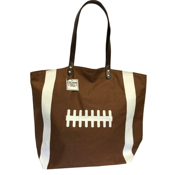Cocomo Soul Brown Football Canvas Tote Bag Handbag Large Oversize Sports 20 x 17 Inches