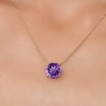 thumbnail image 3 of Gem Stone King 14K Yellow Gold Purple Amethyst Pendant Necklace for Women | 3.35 Cttw | Gemstone February Birthstone | Round 10MM | With 18 inch Chain, 3 of 6