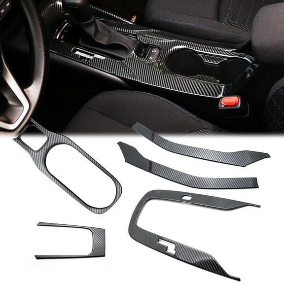 Xotic Tech 5pcs Carbon Fiber Pattern Stainless Steel Car Gear Shift Knob Console Panel Trims Cover Cup Holder Frame for 2019 2020 2021 Toyota Corolla (Regular Gasoline Version, Not fit Hybrid Version)