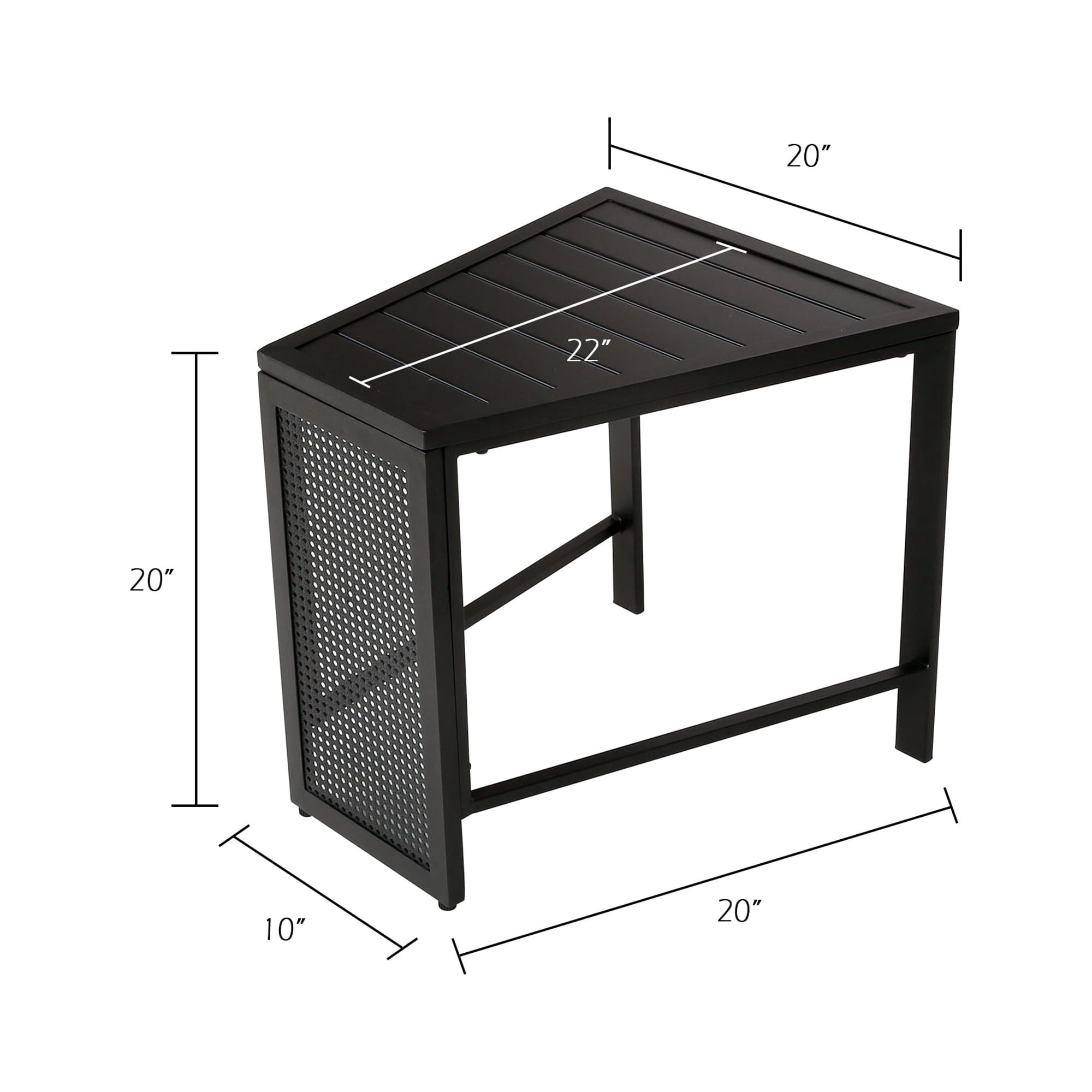 Ulax Furniture Outdoor Trapezoid Metal Side Table Patio Wedge All Weather End Table, Black