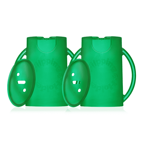 Squeeze Proof Flipping Holder DELUXE with lid 2-Pack for Food Pouches & Juice Boxes (Green x 2) - Multipurpose Design with Cover - Prevent Messes & Support Self-Feeding - Handles