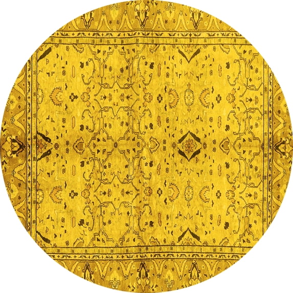 Ahgly Company Indoor Round Oriental Yellow Traditional Area Rugs, 7' Round