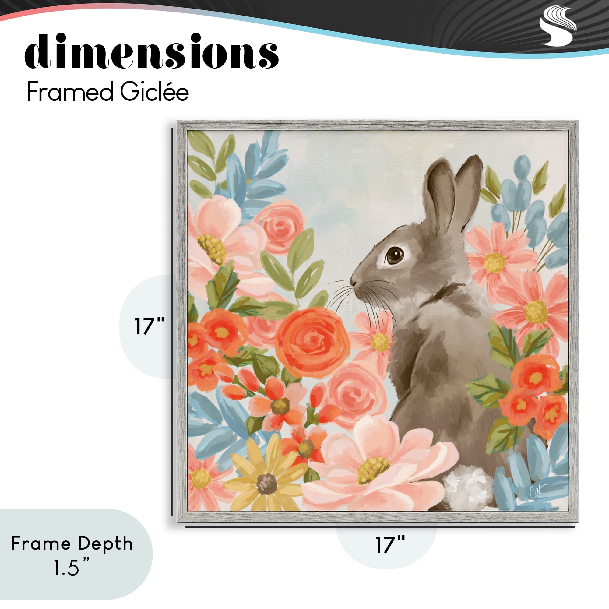 Stupell Industries Bunny In The Blooms Gray Framed Giclee Art, design by Cat Thurman Designs