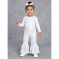 thumbnail image 5 of Miaeowve Toddler Baby Girls Retro 70s Outfit Disco Flared Jumpsuit Sleeveless Sparkly Bodysuit Ivory 6-12M, 5 of 7
