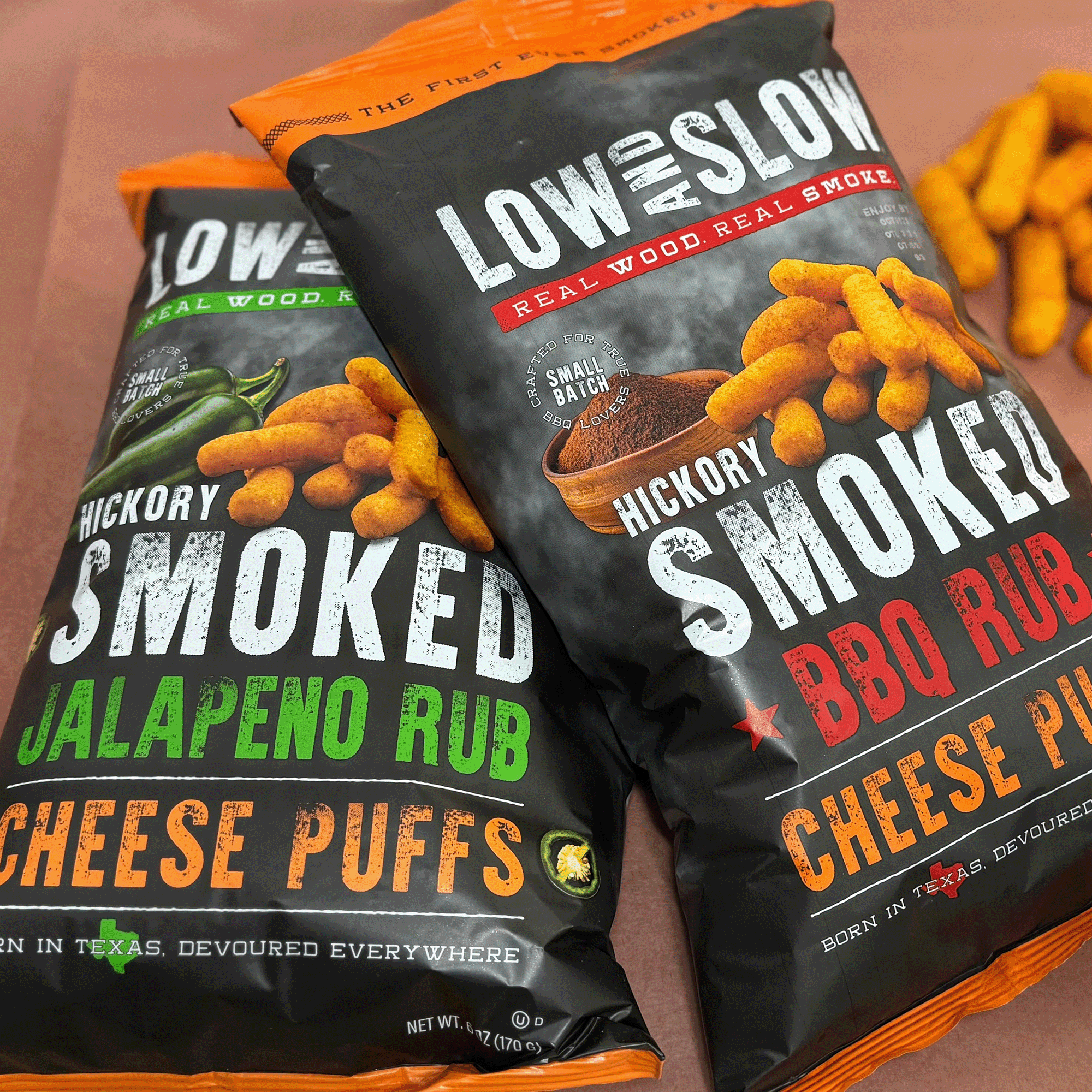 (6 pack) Low and Slow, Hickory Smoked, Jalapeno Cheese Puffs, 6 oz