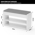 thumbnail image 3 of Banco Zapatero de 3 Niveles, Zapatera Madera de Tres Capas, Organizador de Zapatos Multifuncional con Asiento Acolchado de Espuma, Zapatero Entrada para Entrada, Puerta, Pasillo 80 * 30 * 40.5 cm, 3 of 9