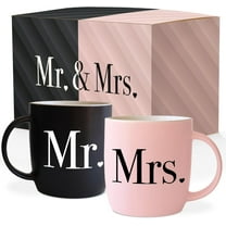 Triple Gifffted Mr and Mrs Coffee Mugs Couples Gifts Ideas for Wedding Anniversary Engagement Valentines Christmas His Hers Present Husband Wife Him Her Men Women, Bride Groom Newlyweds, Ceramic 13Oz
