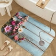thumbnail image 3 of 1pc Flowers on Blue Wooden Absorbent Non-Slip Bathroom Thickened Flannel Rug Decor,Soft,Quick Drying,Suitable For Indoor/outdoor Use,Bathrooms,Bedrooms,Kitchens,Terrace,Laundry Rooms,16"x24", 3 of 9