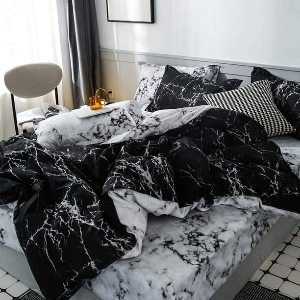 Literie de luxe Ensemble de motifs de marbre noir Taie d'oreiller