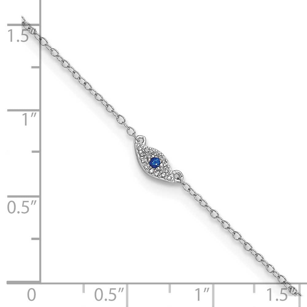 Sterling Silver Rhodium-plated Polished Blue & White CZ Eye 10in Anklet