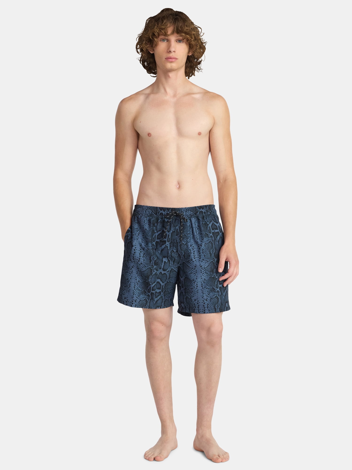 No Boundaries Elastic Waist Swim Shorts, 6" Inseam, Men's & Big Men's