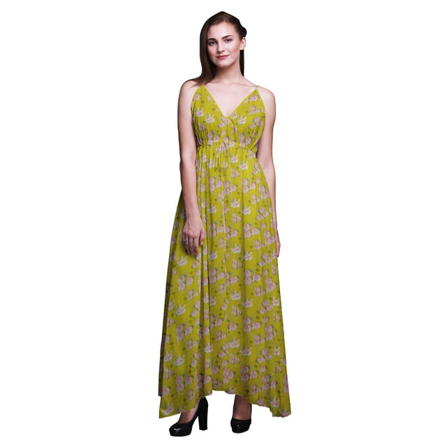 Bimba Robe de Plage Bohème Longue Sans Manches à Bretelles Imprimée Florale pour Femme - X-Grand