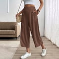 thumbnail image 4 of Miluxas Womens Comfortable Lightweight Wide Leg Trousers Pull on Elastic Waist Cropped Pants with Pockets for Business Casual Brown, 4 of 8