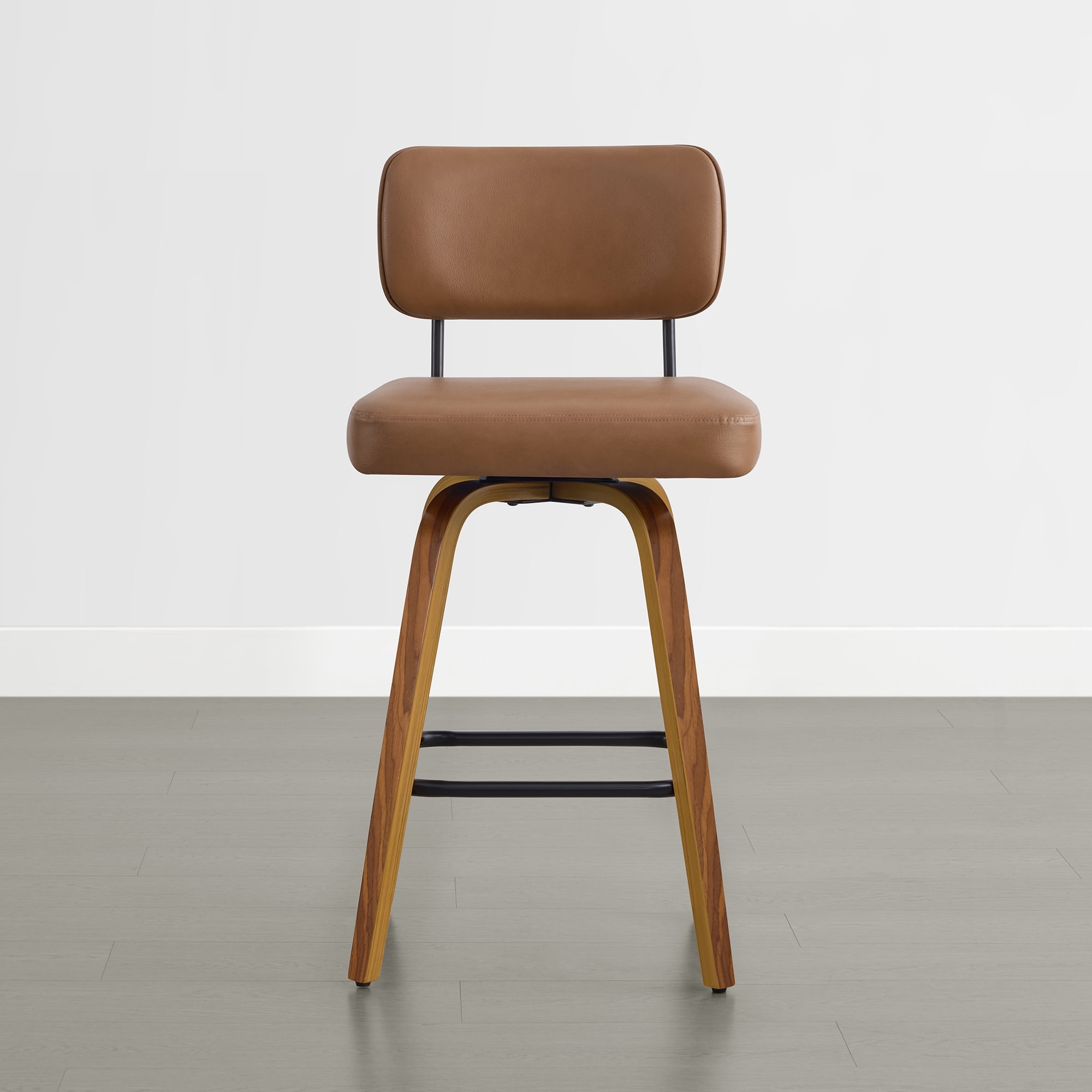 Spruce & Spring 26" Swivel Counter Bar Stool with Walnut Bentwood Frame Set of 2, Upholstered Back, Brown