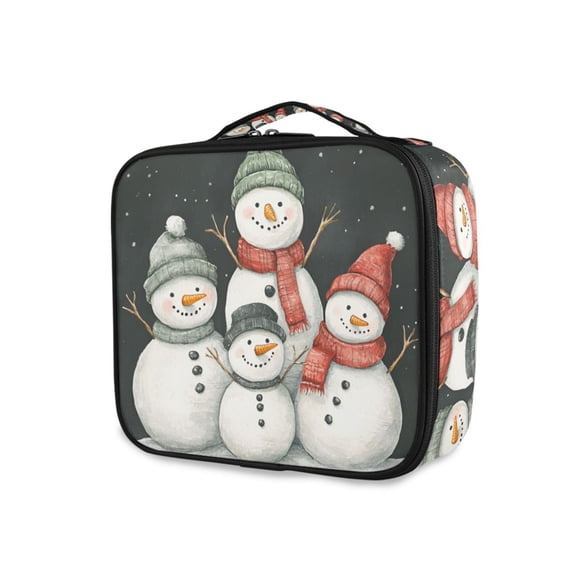 FORMRS Travel Makeup Bag Large Capacity Train Case Cosmetic Organizer with Adjustable Dividers, Snowman Family