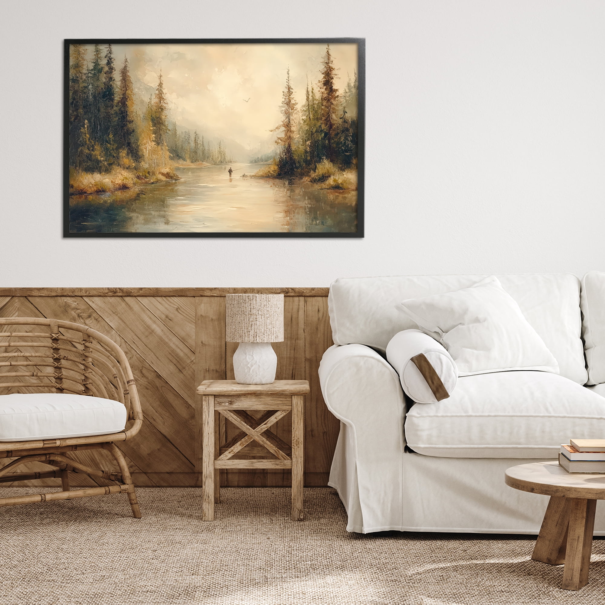 Stupell Industries Fly Fisher at Misty River Black Framed Giclee Art, design by Petal Prints Design