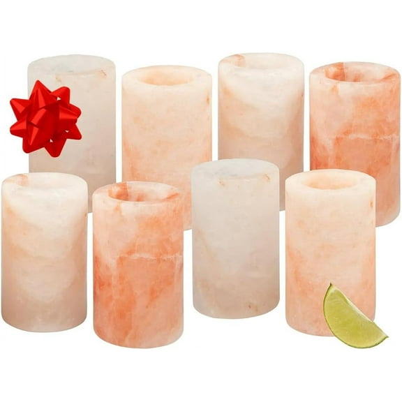 D'Eco Himalayan Salt Shot Glasses (8 Pack) - Hand-Carved 3" All-Natural Pink Salt Tequila Shooters- Add light salty flavor to any drink without the mess- Great Gift Idea