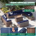 thumbnail image 6 of Clouddwell 15 Piece Patio Furniture Set with 44” Fire Pit Table Wicker Rattan Patio Conversation Set Outdoor Sectional Sofa Set with Coffee Table and Blue Cushions(Waterproof Cover Included), 6 of 9