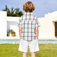 thumbnail image 4 of FINALGANG Boys Kids Plaid Button Down Shirt With Spread Collar Short Sleeve Labeled Bust Pocket Casual Fit Top For Kids Daily Wear School Activities Casual Outings Classic Top, 4 of 7