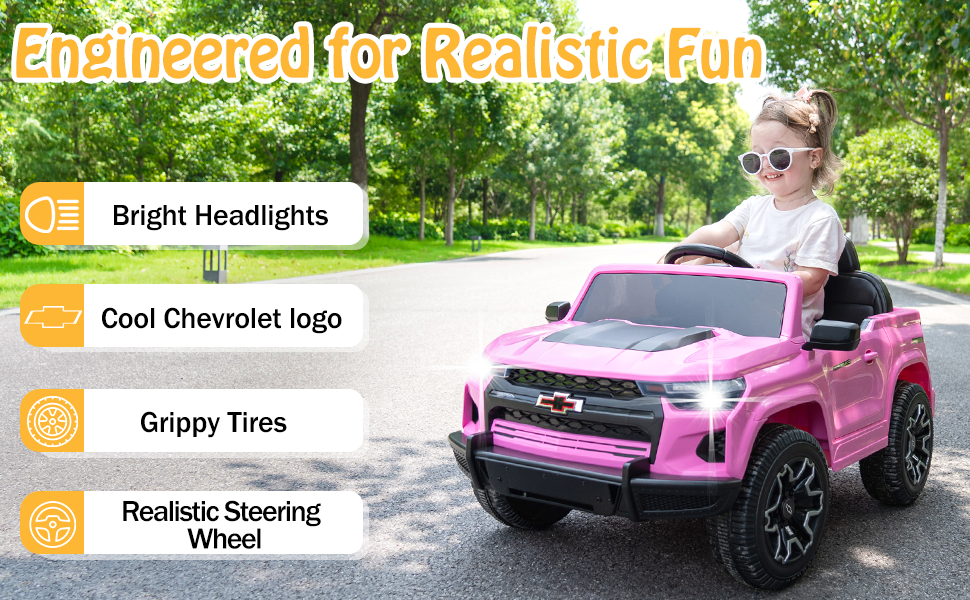 UBesGoo 12V Licensed Chevrolet Colorado Kids Ride on Car, Battery Powered Ride on Toys Truck with Remote Control, Pink