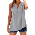 thumbnail image 6 of DORKASM Linen Shirts for Women V Neck Button Down Casual T-Shirts Sleeveless Loose Fit Trendy 2026 Tshirt Solid Color Beach Vocation Tank Tops Dark Gray XL, 6 of 6