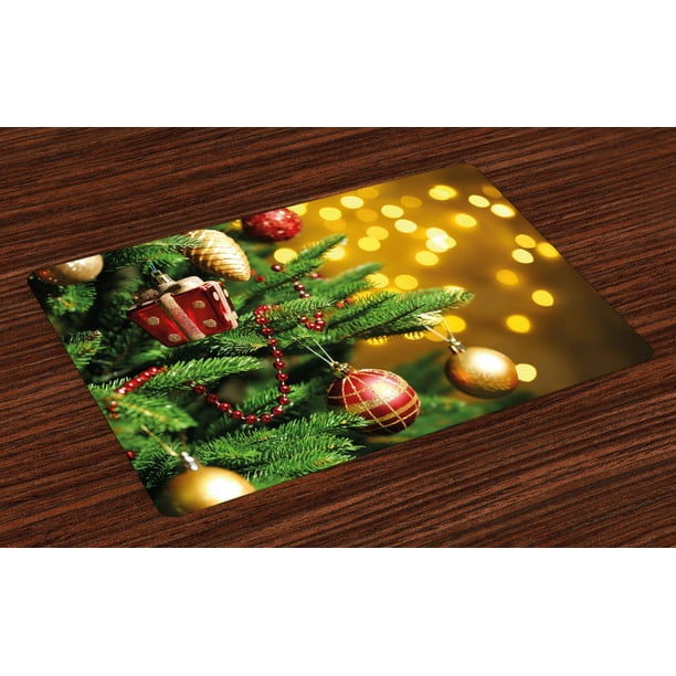 Christmas Placemats Set of 4 Close Up Decorated Christmas Tree Branches