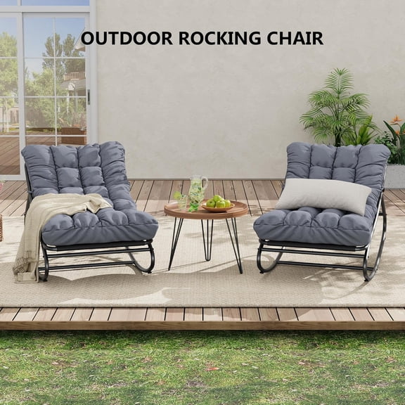 2 Pcs Outdoor Rocking Papasan Chairs, Comfortable Lounging Chair with Removable Cushions, Sturdy Metal Frame, Padded Seat for Patio, Garden, Nursery, Living Room