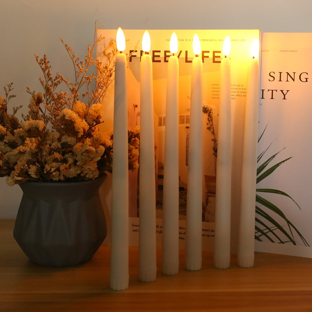 Ivory Flameless Taper Candles 12 Pack, Battery Operated LED Candles, Taper Plastic Candles 3D Wick Lights with Remote Control with Timer for Home Decor ,Halloween ,Christmas ,Wedding ,Banquet