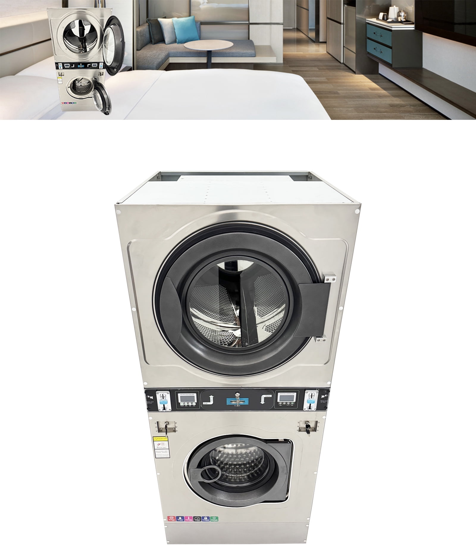 Commercial Coin Operated Washer Dryer Combo Stackable Double-layer 220V