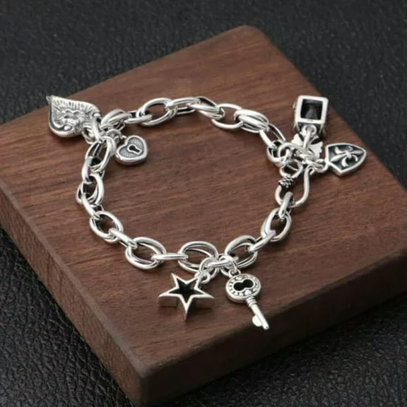 K-KED New 925 Sterling Silver Chain Pendant Charm Bracelet Retro Party Bangle-default