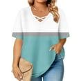 thumbnail image 6 of YanHoo Womens Summer Tops Criss Cross V Neck Short Sleeve Shirts Loose Casual Dressy Blouses Striped Color Block Printed Plus Size Tshirts Light Blue,XXL, 6 of 7
