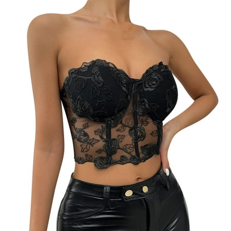 

nsendm Women Lingerie Corset Vest Top Lace Floral Bralette Bralet BraTank Crop Underwear Tops Bikini Bra Active Top Women Vest Black Small