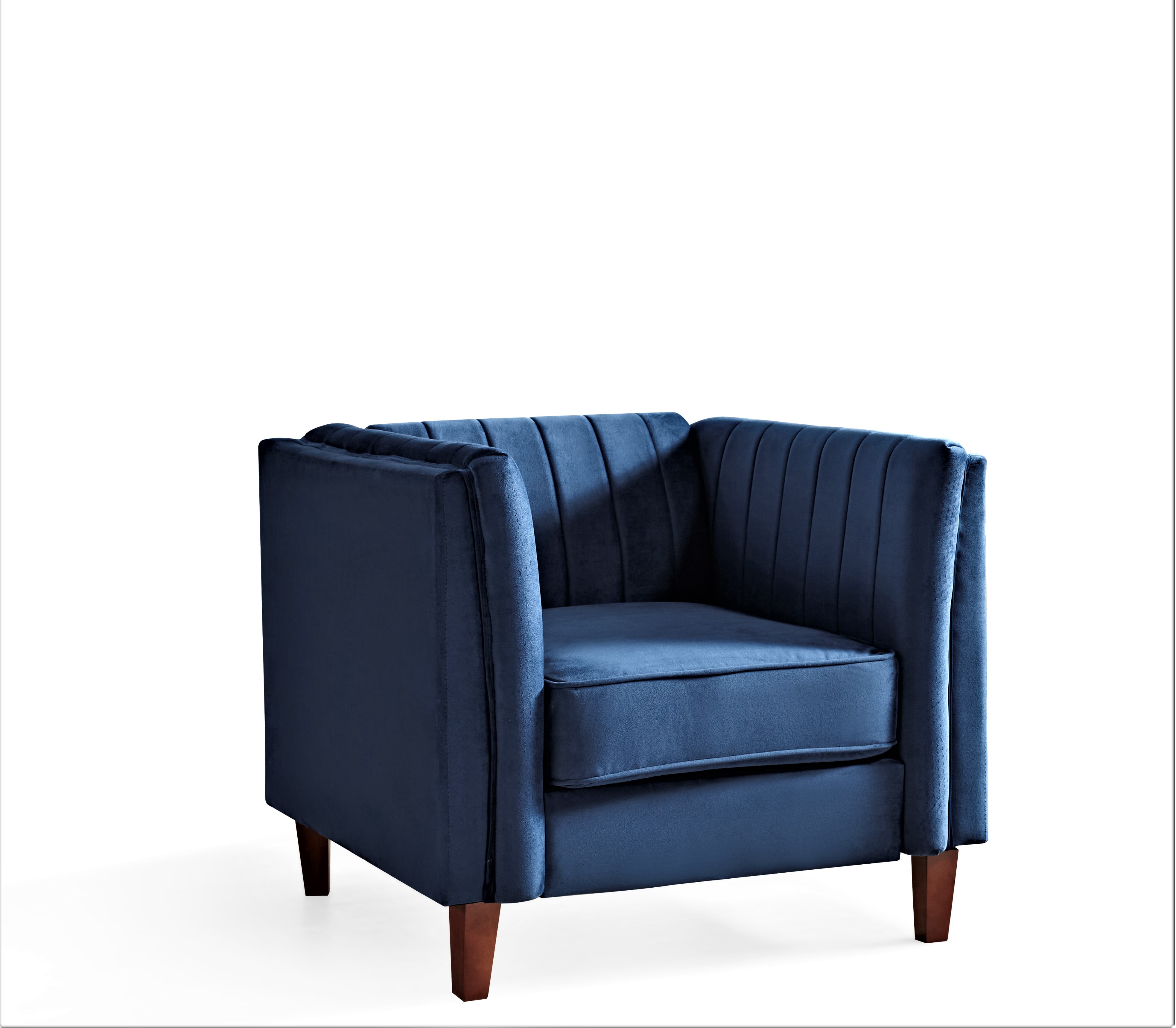 Uspridefurniture Plainfield Line Tufted Square Design Velvet Armchair, Blue