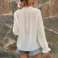 thumbnail image 4 of DTBPRQ Women's Long Sleeve V Neck Lace Swiss Dot Tops Casual Chiffon Shirts Loose Blouse, 4 of 7