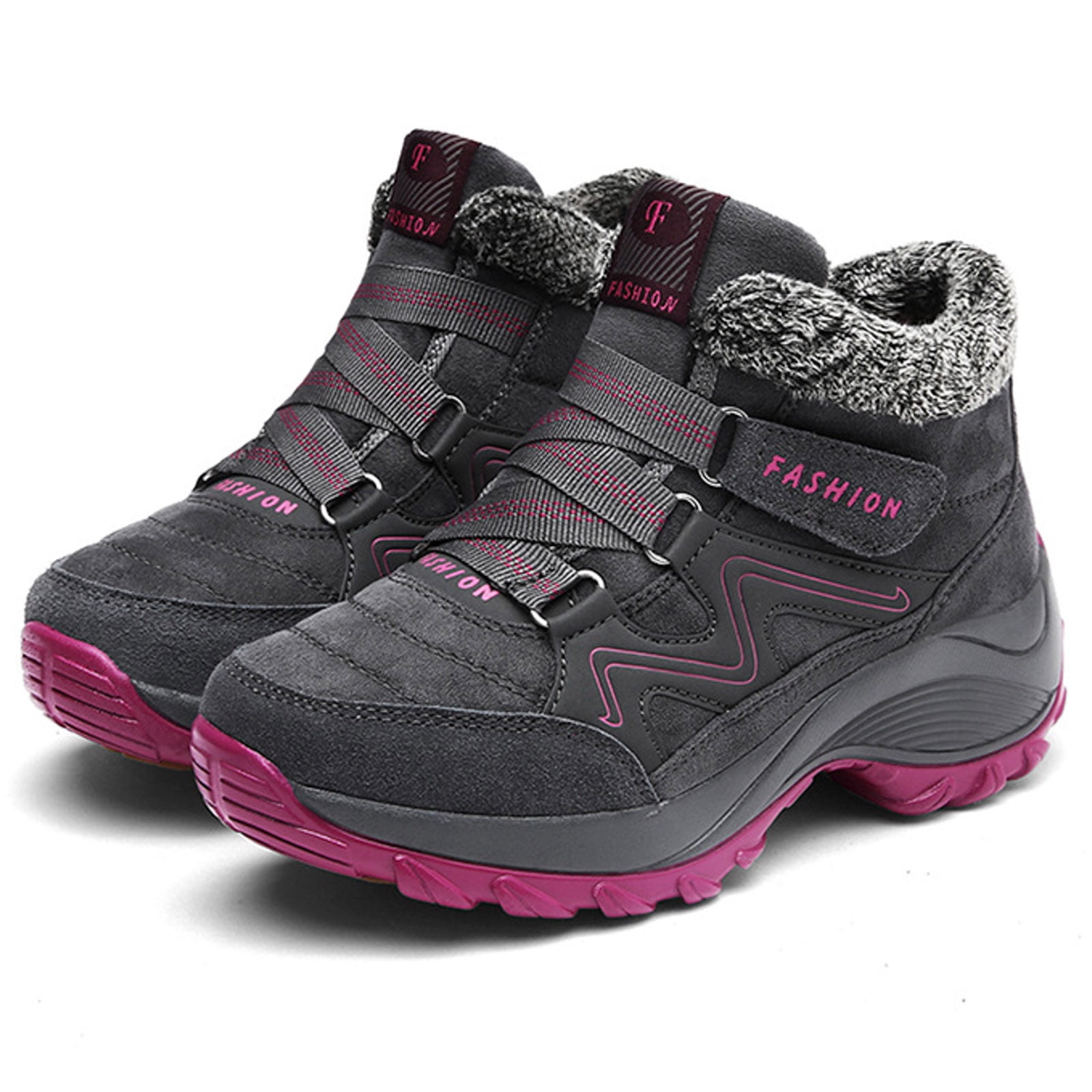 CAICJ98 Women’s Winter Boots Warm Lined Ankle Shoes Water Resistant Hiking Booties Non Slip Sole Winter Boots Women (Grey,Size 7.5)