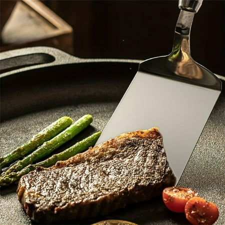 

1 Piece Stainless Steel Steak Spatula - Durable Cooking Spatula and Multipurpose Scraper - Great for Pancakes Pizza and Eggs - Apartment Essential Kitchen Utensils