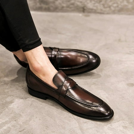 kpoplk Casual Dress Shoes For Men Menâs Dress Shoes with Leather in Classic Elastic Band Oxford Formal Shoes for Men(Orange)