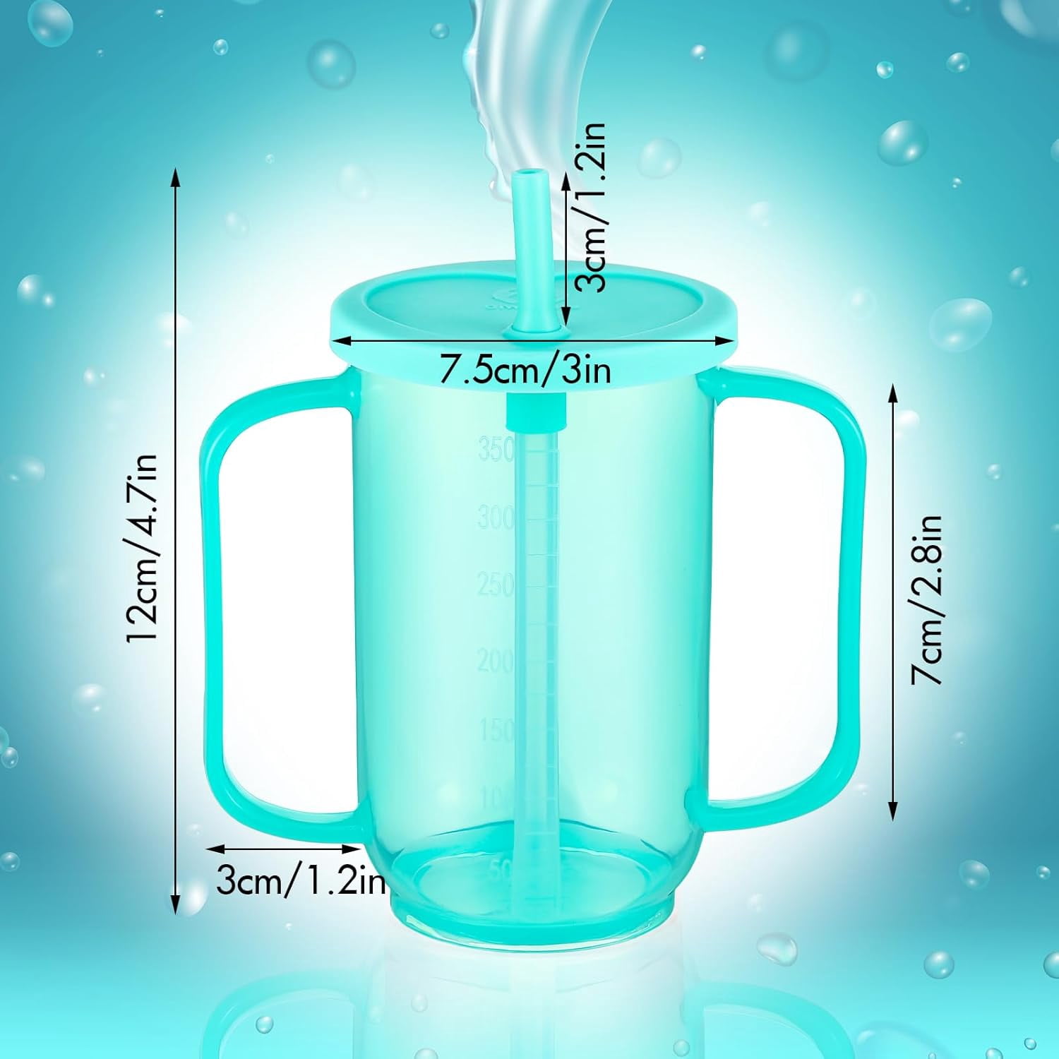 ABPETE Adult Sippy Cups for Elderly 12 oz Straw Sippy Cups with 2 Handles No Spill for Adults Spill Proof Dysphagia Cup for Disabled Patients(Turquoise)