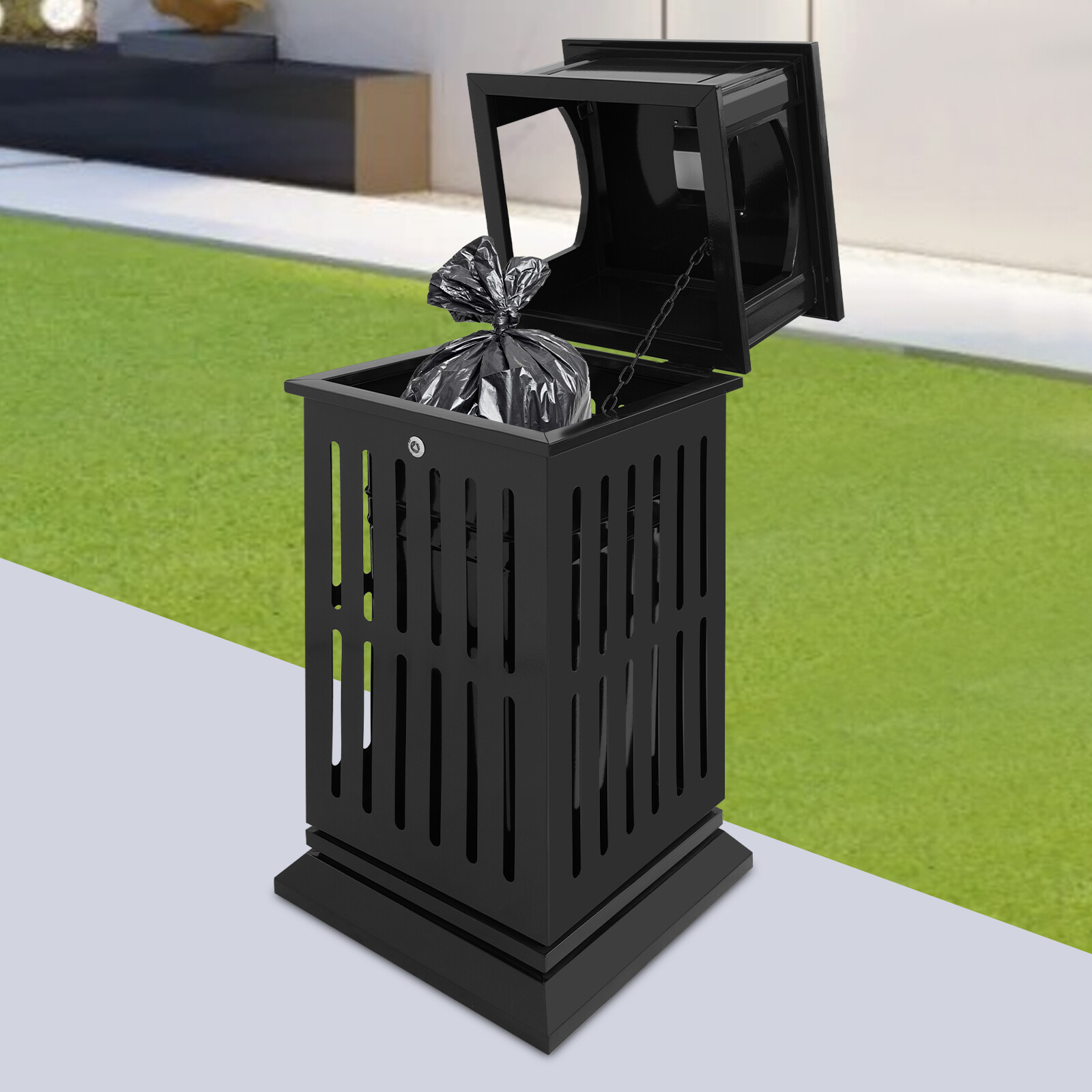 Outdoor Trash Can Commercial Garbage Bin Heavy Duty Yard Garage Waste Container for Patios, Courtyards