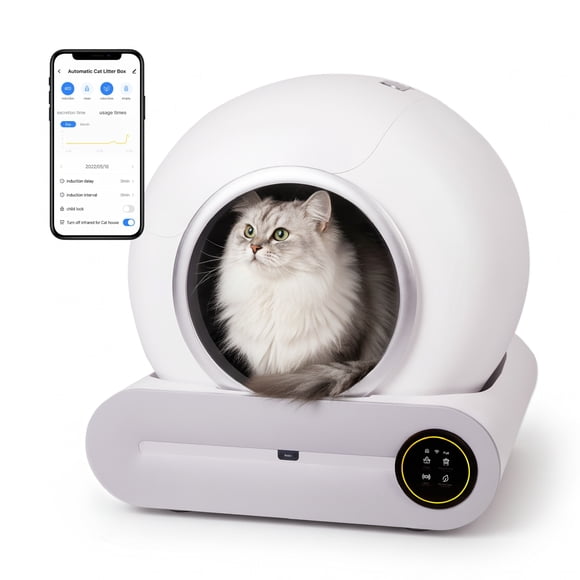 Arenero Autolimpiante Gato Poli Pets WiFi Control App Depósito 9L Limpieza Automática Inteligente Blanco
