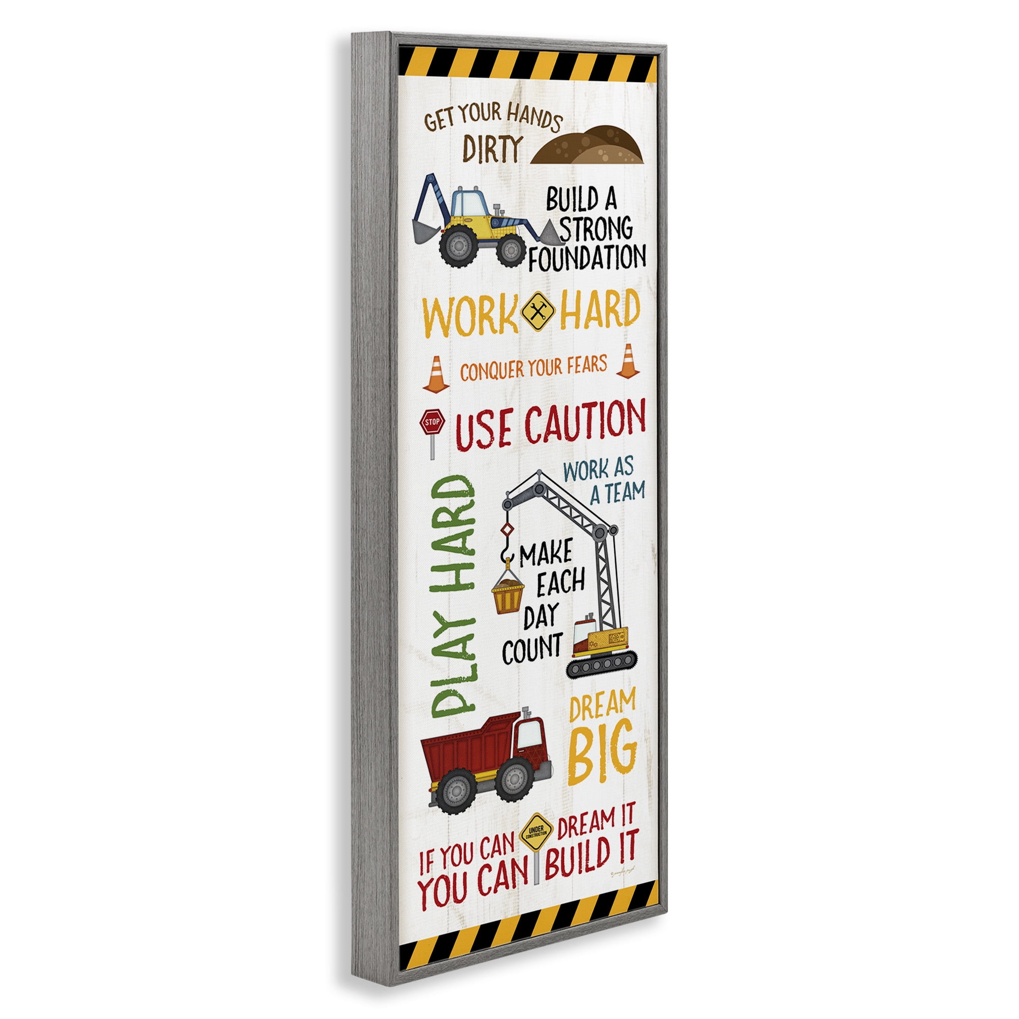 Stupell Industries Kids' Construction Zone Vehicles Transportation Painting Gray Framed Art Print Wall Art, 10 x 24
